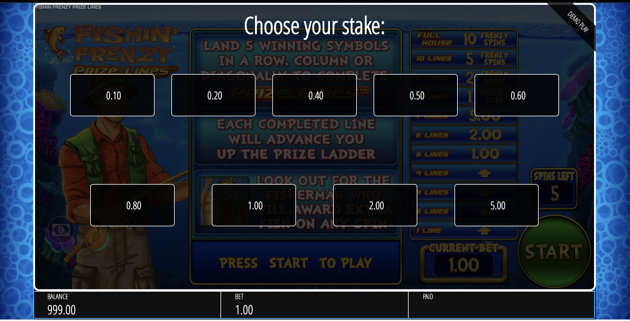 fishin frenzy how to play